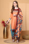 Light Orange Cotton Blend Printed Ready to Wear Patiala Salwar Suit