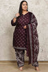 Wine Cotton Blend Printed Plus Size Ready to Wear Patiala Salwar Suit