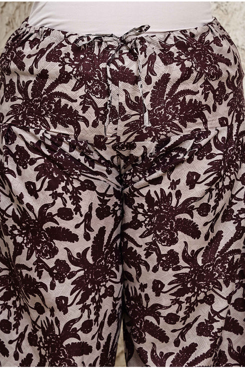 Wine Cotton Blend Printed Plus Size Ready to Wear Patiala Salwar Suit