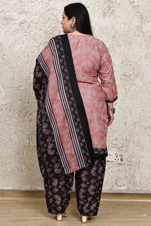 Mauve Cotton Blend Printed Plussize Ready to Wear Patiala Salwar Suit