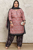Mauve Cotton Blend Printed Plussize Ready to Wear Patiala Salwar Suit