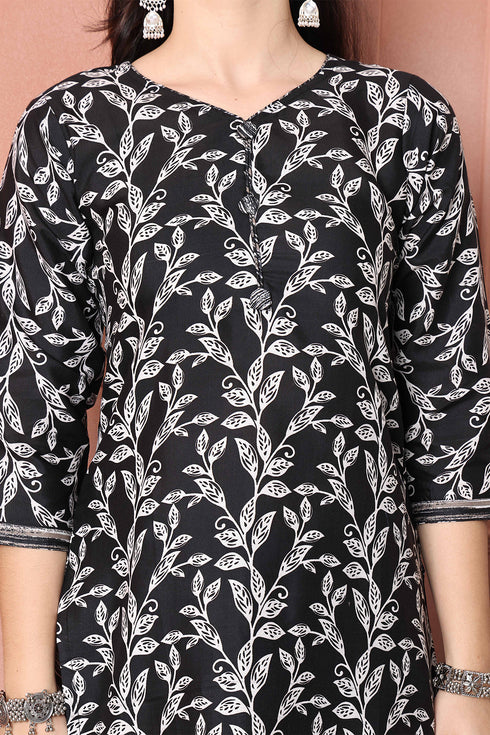 Black & White Cotton Blend Printed Ready to Wear Patiala Salwar Suit