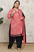 Pink Cotton Blend Printed Plus Size Ready to Wear Patiala Salwar Suit