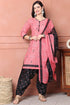 Pink Cotton Blend Printed Ready to Wear Patiala Salwar Suit