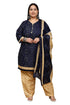 Navy Blue Cotton Blend Printed Plus Size Ready to Wear Patiala Salwar Suit