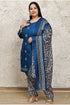 Blue Cotton Blend Printed Plus Size Ready to Wear Patiala Salwar Suit