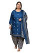 Blue Cotton Blend Printed Plus Size Ready to Wear Patiala Salwar Suit