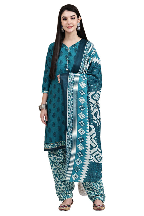 Teal Green Cotton Blend Printed Ready to Wear Patiala Salwar Suit