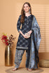 Navy Blue Cotton Blend Printed Ready to Wear Patiala Salwar Suit