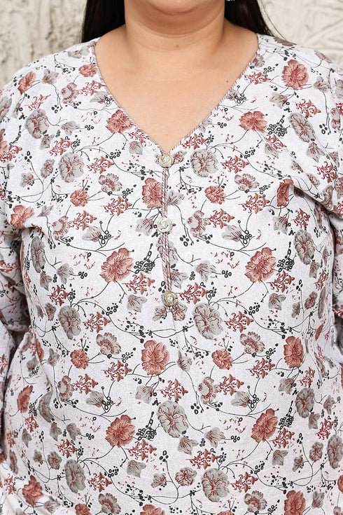 White Cotton Blend Printed Plus Size Ready to Wear Patiala Salwar Suit