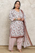 White Cotton Blend Printed Plus Size Ready to Wear Patiala Salwar Suit