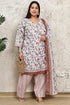 White Cotton Blend Printed Plus Size Ready to Wear Patiala Salwar Suit