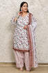 White Cotton Blend Printed Plus Size Ready to Wear Patiala Salwar Suit