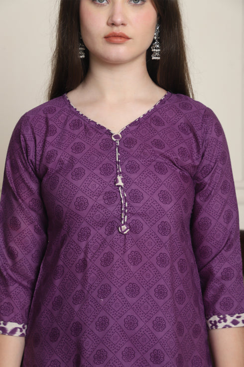Purple Cotton Blend Printed Ready to Wear Patiala Salwar Suit