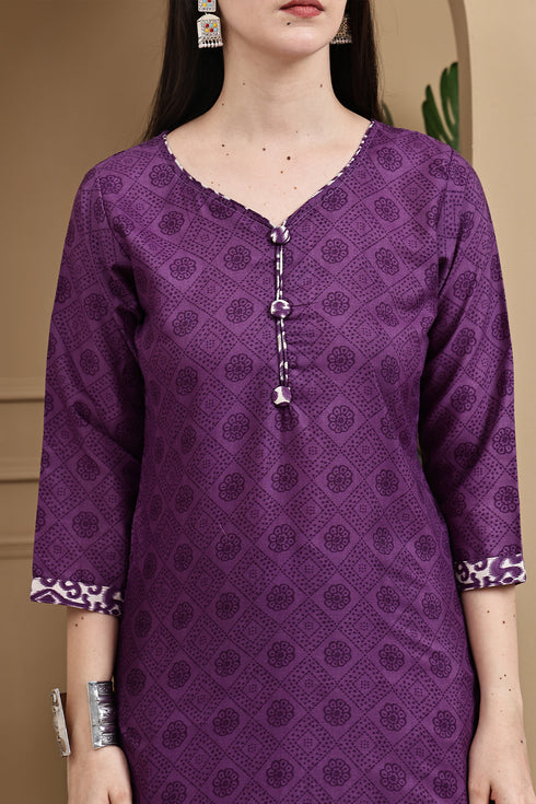 Purple Cotton Blend Printed Ready to Wear Patiala Salwar Suit