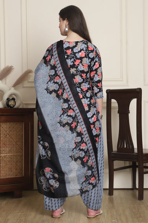 Black Cotton Blend Printed Ready to Wear Patiala Salwar Suit