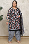Black Cotton Blend Printed Plus Size Ready to Wear Patiala Salwar Suit