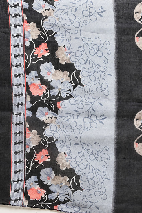 Black Cotton Blend Printed Plus Size Ready to Wear Patiala Salwar Suit