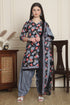 Black Cotton Blend Printed Ready to Wear Patiala Salwar Suit