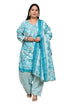Turquoise & White Cotton Blend Printed Plus Size Ready to Wear Patiala Salwar Suit
