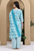 Turquoise & White Cotton Blend Printed Ready to Wear Patiala Salwar Suit