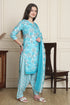 Turquoise & White Cotton Blend Printed Ready to Wear Patiala Salwar Suit