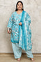 Turquoise & White Cotton Blend Printed Plus Size Ready to Wear Patiala Salwar Suit