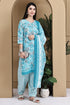 Turquoise & White Cotton Blend Printed Ready to Wear Patiala Salwar Suit