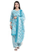 Turquoise & White Cotton Blend Printed Ready to Wear Patiala Salwar Suit