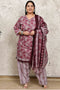 Wine Cotton Blend Printed Plus Size Ready to Wear Patiala Salwar Suit