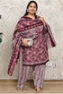 Wine Cotton Blend Printed Plus Size Ready to Wear Patiala Salwar Suit