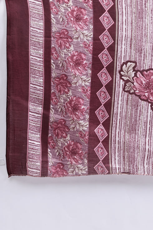 Wine Cotton Blend Printed Ready to Wear Patiala Salwar Suit