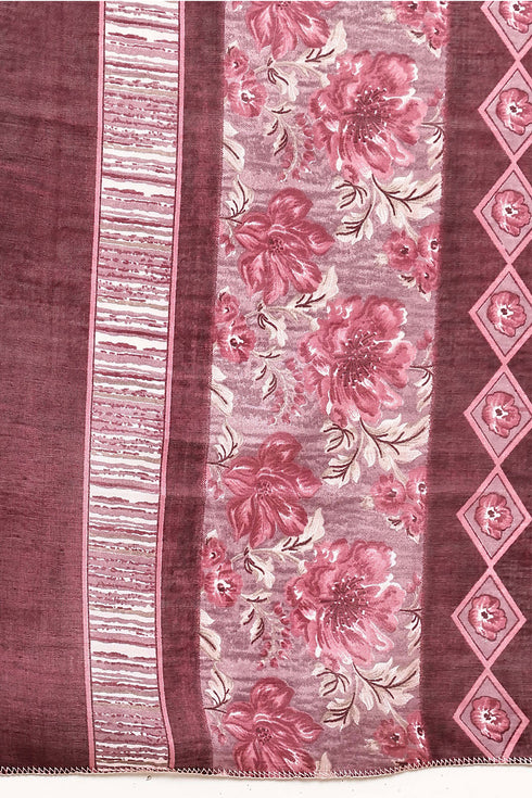 Wine Cotton Blend Printed Plus Size Ready to Wear Patiala Salwar Suit