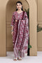 Wine Cotton Blend Printed Ready to Wear Patiala Salwar Suit