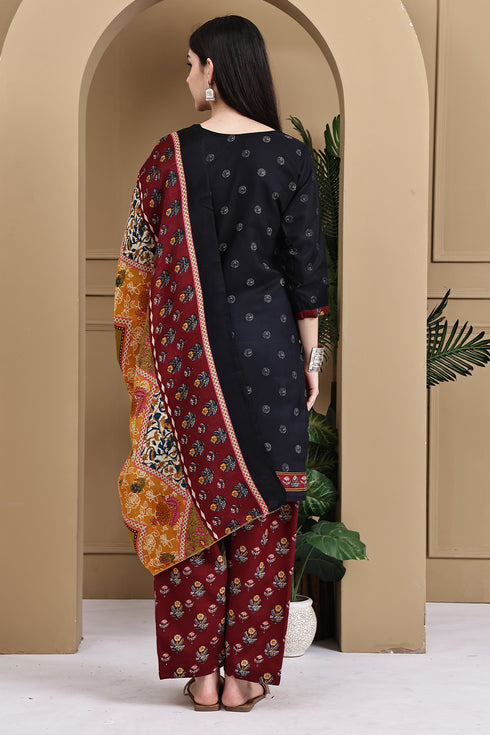 Black Cotton Blend Printed Ready to Wear Patiala Salwar Suit