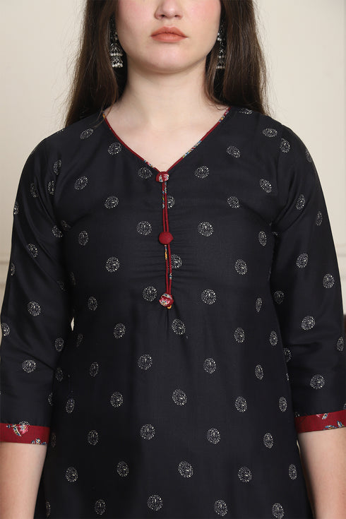 Black Cotton Blend Printed Ready to Wear Patiala Salwar Suit