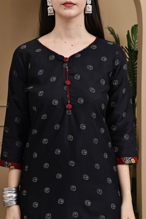 Black Cotton Blend Printed Ready to Wear Patiala Salwar Suit