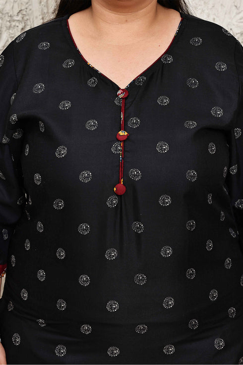 Black Cotton Blend Printed Plus Size Ready to Wear Patiala Salwar Suit