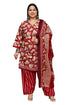 Red Cotton Blend Printed Plus Size Ready to Wear Patiala Salwar Suit