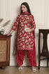 Red Cotton Blend Printed Ready to Wear Patiala Salwar Suit