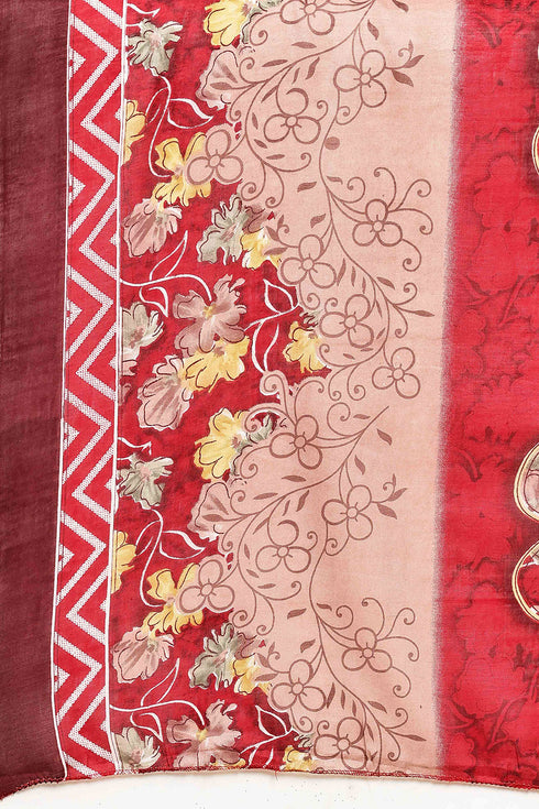 Red Cotton Blend Printed Plus Size Ready to Wear Patiala Salwar Suit