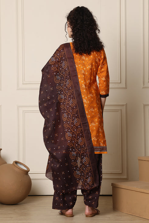 Orange Cotton Blend Printed Ready to Wear Patiala Salwar Suit