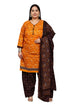 Orange Cotton Blend Printed Plus Size Ready to Wear Patiala Salwar Suit