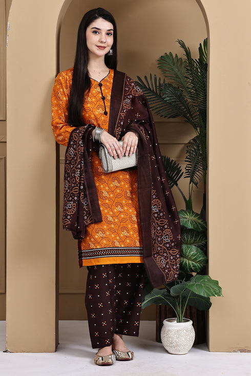 Orange Cotton Blend Printed Ready to Wear Patiala Salwar Suit