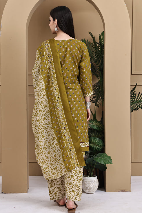 Green Cotton Blend Printed Ready to Wear Patiala Salwar Suit