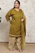 Green Cotton Blend Printed Plus Size Ready to Wear Patiala Salwar Suit