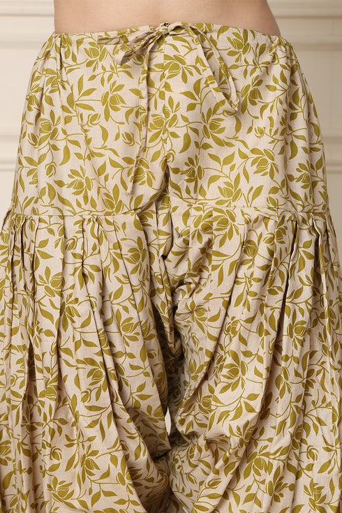 Green Cotton Blend Printed Ready to Wear Patiala Salwar Suit