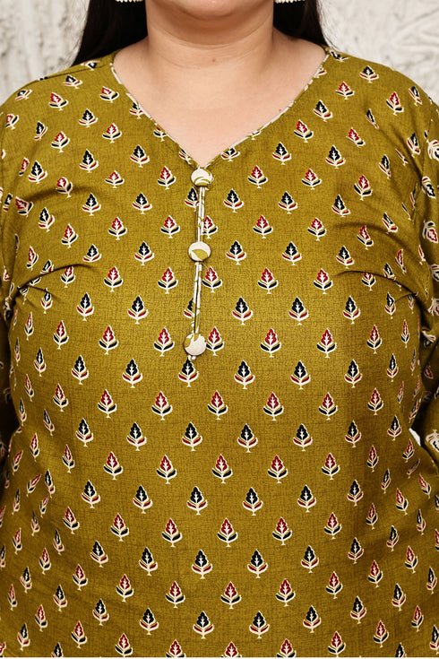 Green Cotton Blend Printed Plus Size Ready to Wear Patiala Salwar Suit