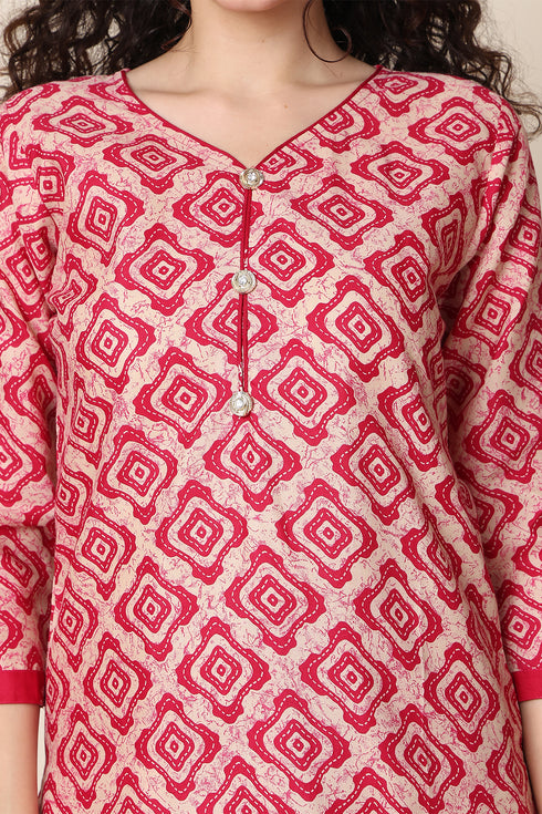 Beige & Pink Cotton Blend Printed Ready to Wear Patiala Salwar Suit