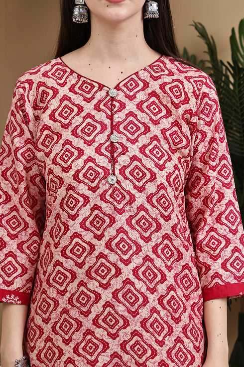 Beige & Pink Cotton Blend Printed Ready to Wear Patiala Salwar Suit